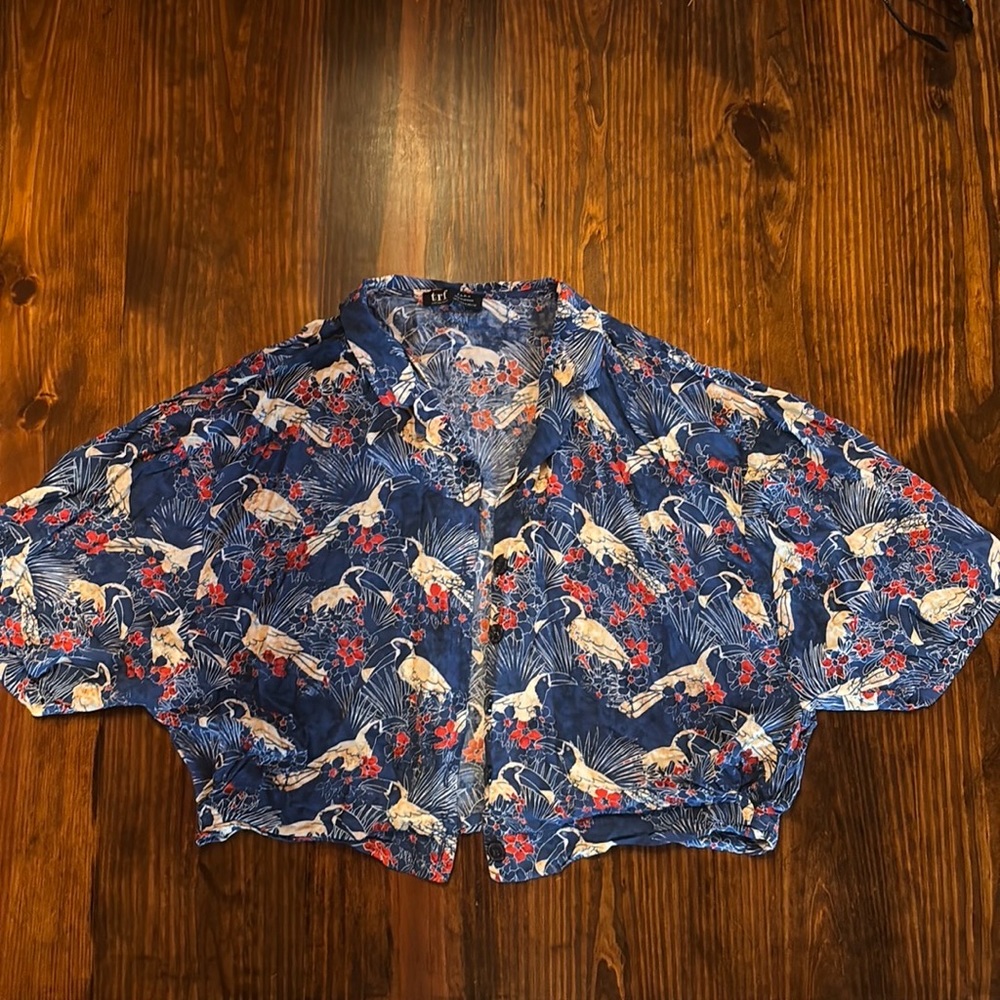 Zara Cropped Button Front Print Top